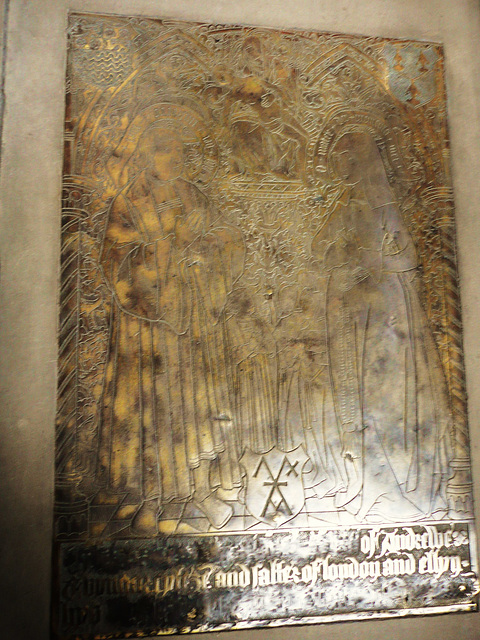 all hallows barking, london, c16 brass,here on the flemish brass of 1530 to andrew evyngar and family the 'orate' inscription has been defaced at the bottom, though the speech scrolls still call for c