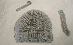 all hallows barking, london,brass of c1500 showing christ's resurrection and the sleeping soldiers round his tomb
