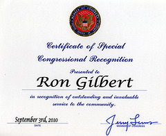 Certificate of Special Congressional Recognition from Congressman Jerry Lewis