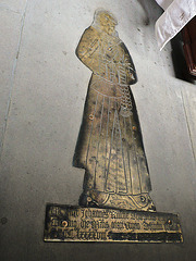 all hallows barking, london, c15 brass of john rusche 1498 with his wee pet dug , his purse and prayer beads at his waist. orate pro ame scratched out below as the laws required.