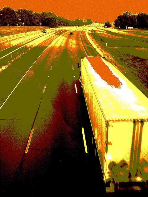 Autoroute texane /  Texan highway - Hillsboro, Texas. USA - 27 juin 2010. - Sepia postérisé