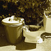 Bol de toilette botanique avec poubelle /  Botanical toilet bowl & garbage - Sepia