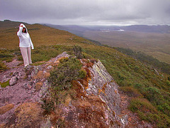 Walking in the Cradle Mountain in heavy weather