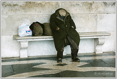 Homeless person at Venice's Palazzo Ducale