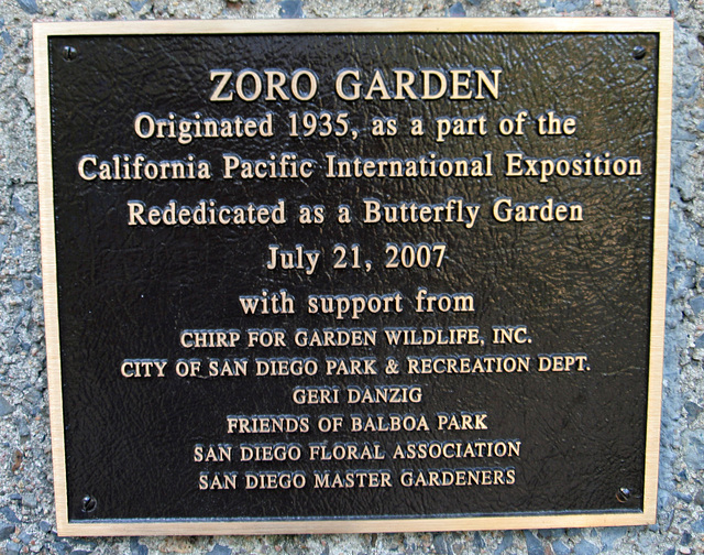 Balboa Park Zoro Garden Plaque (8077)