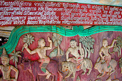 Wooden carvings and a scripture in Mueang Boran