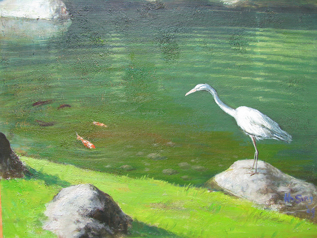 a Crane and Fish(황새와 물고기0812가마쿠라 엔카쿠지鎌倉圓覺寺)_oil+coffee on canvas_33.3x45.5cm_2009