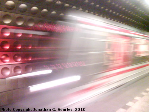 Blurred Metro Train in Staromestska, Prague, CZ, 2010