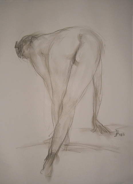 Croquis of Woman, Nude back view(Rapida Desegno de Virina Korpo Nuda女裸身速寫)_charcoal-pencil_56x38cm_2008_HO Song