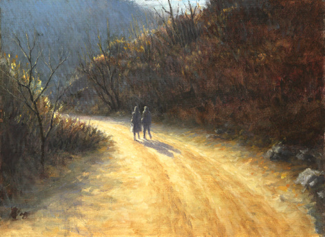 Traveling on Mountain Path(=Vojagxo en Monto-paseo산길동행山道同行)_oil on canvas=olee sur tolo_33.4x45.5cm(8p)_2008_HO Song