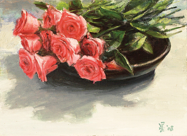 Roses(=Rozoj장미薔薇)08_oil on canvas=olee sur tolo_24.2x33.3cm(4f)_2008_HO Song