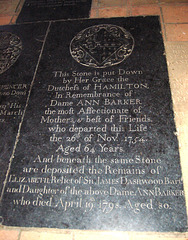 Memorial to Dame Ann Barker, Rendlesham Church, Suffolk
