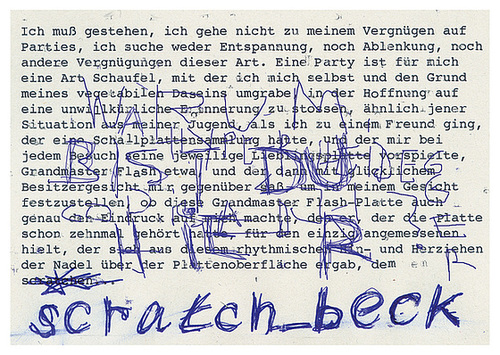 scratch_beck postcard: Ich muss gestehn, ich gehe nicht zu meinem Vergngen auf Parties...