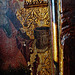 yaxley church, suffolk,detail of the raised gilded gesso background of one of the c16 screen panels, with incised patterns on the clothing too.
