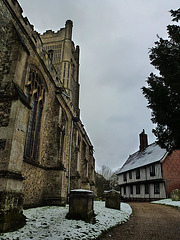 eye church and guildhall in the snow
