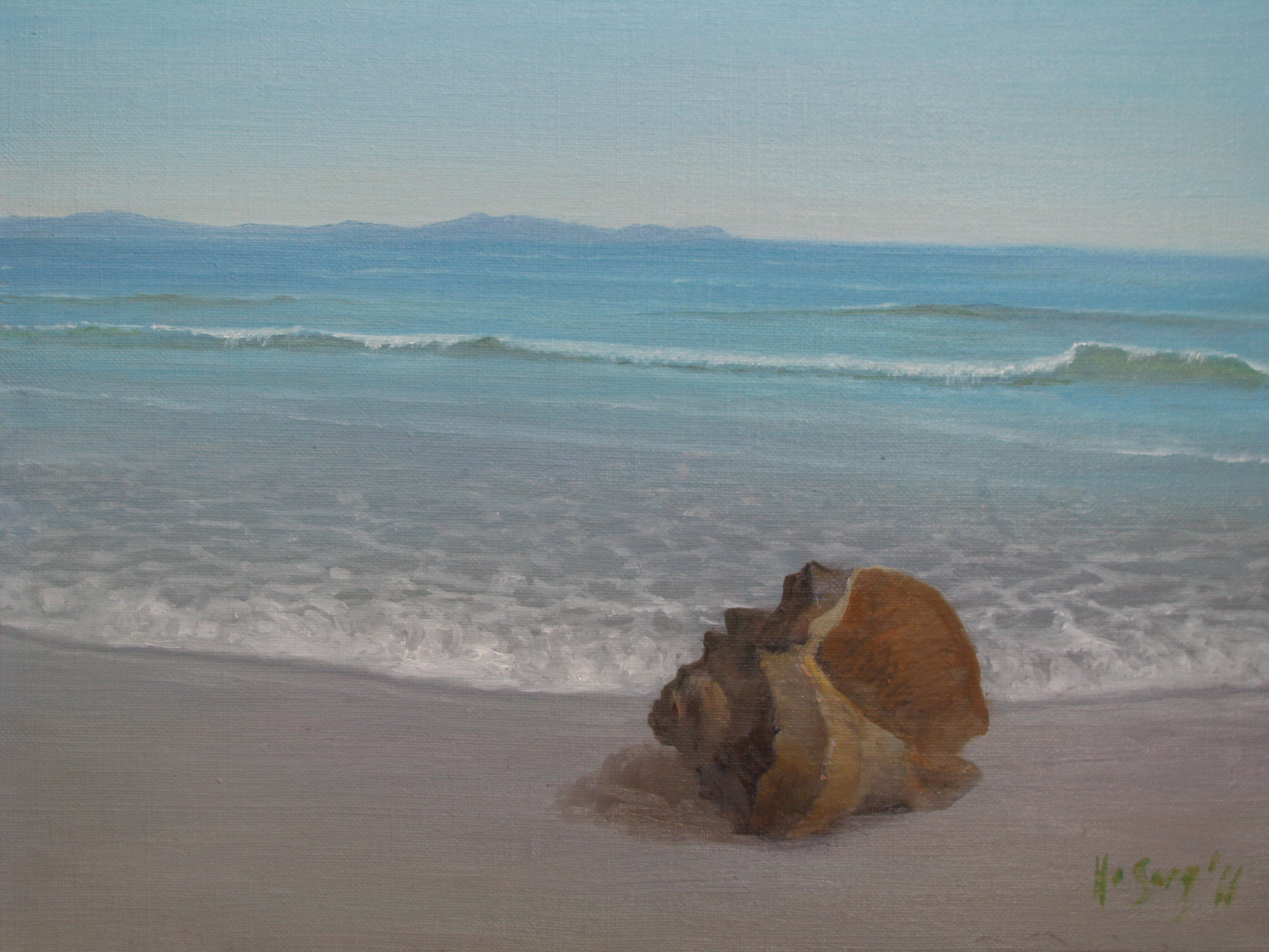 a Coast Landscape with a Conch=Apudmara Pejzagxo kun Konko_oil on canvas=olee sur tolo_32x41cm(6f)_2011_HO Song
