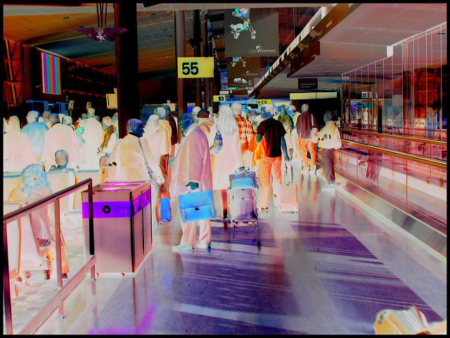 Lady 55 -  Hidden High heels among suitcases -  Talons cachés parmi les valises - PET airport. 18 octobre 2008 - Effet de négatif