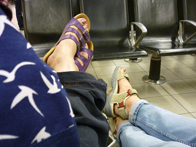 Schiphol, Amsterdam /  En attendant le vol de retour / Waiting for their return flight - 9 juillet 2011  / Photo originale