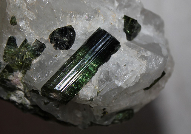 Tourmaline verte - dans quartz
