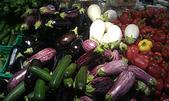 Eggplants, peppers, cucumbers