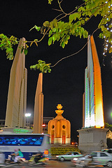 Democracy Monument in spot light