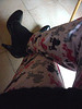 Dame Christiane en pyjama caniche  et escarpins noirs en cuir patent  / Lady Christiane in pyjama poodle and black pumps / Photo originale