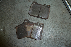 Old brake pads of the Mercedes