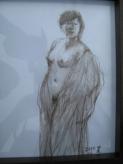 Quick Drawing: a woman standing nude= desegna ekzerco_pastel pencil + water_25x20cm_2010_HO Song