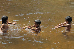Kids enjoy the cool mountain stream