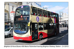 Brighton & Hove Buses no. 408 at Brighton station - 2.4.2013