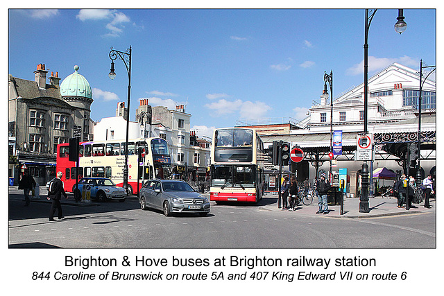 Brighton & Hove Buses nos. 844 & 407 at Brighton station - 2.4.2013