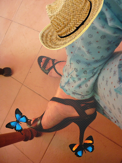 Christiane !!! Pyjama, talons hauts, chapeau et papillon / pajamas, high heels, butterfly & hat - 2 avril 2010