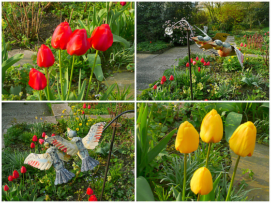 Frühling mit Tulpen und Windspiel