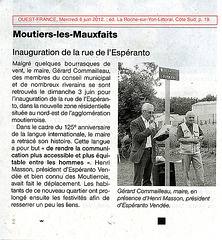 Inauguration de la rue de l'espéranto/ Inaũguro de la Esperanto-strato, Moutiers-les-Mauxfaits