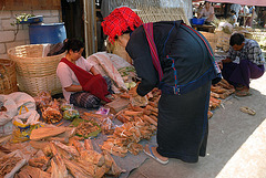 Pa'O woman buying vegetable