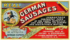Real German Sausages, Irvine & Stevenson,  St. George Preserving Works, Dunedin, New Zealand