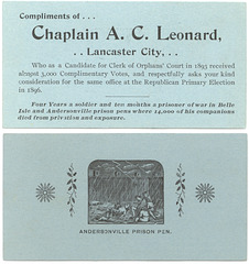 Chaplain A. C. Leonard, Candidate for Clerk of Orphans' Court, Lancaster, Pa., 1896