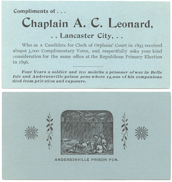 Chaplain A. C. Leonard, Candidate for Clerk of Orphans' Court, Lancaster, Pa., 1896