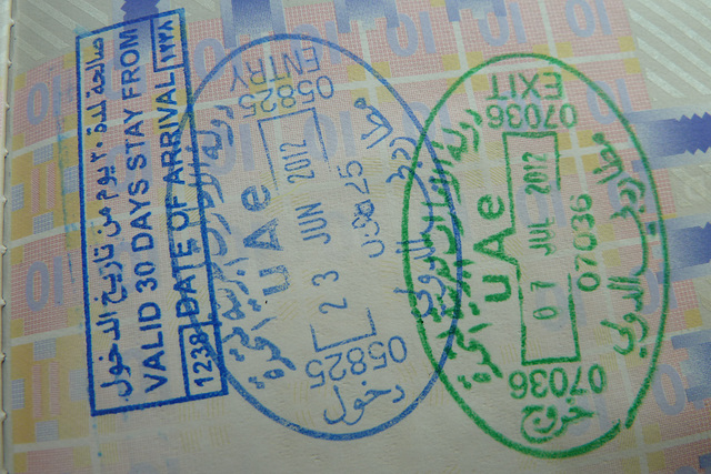 Dubai 2012 – Entry & Exit stamps