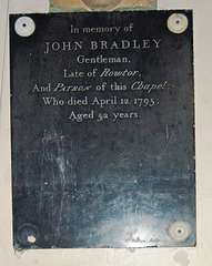 Memorial to John Bradley, Saint Michael's Church, Birchover, Derbyshire