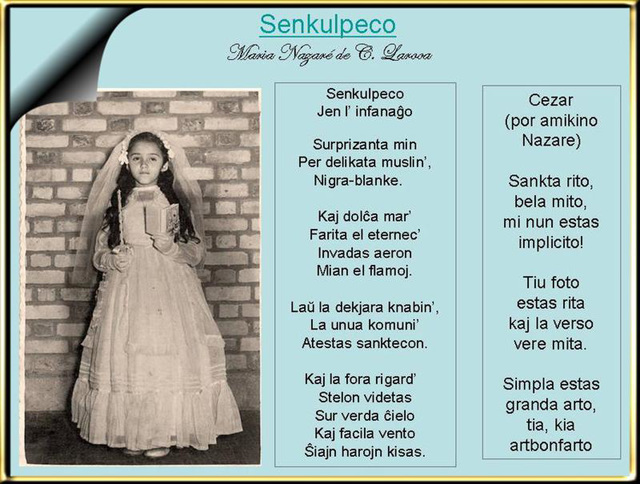 Aranĝinto Liette Lela:  Maria Nazaré Laroca, Senkulpeco /Cezar: Efiko de arto (poemo por poemo Senkulpeco)