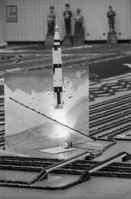 At one point, a domino triggered a rocket launch