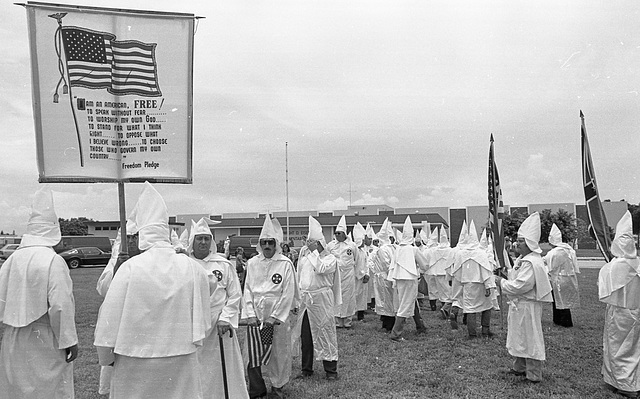 The Klan members assemble before the march