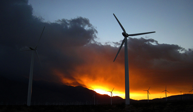 Sunset with wind turbines (3368)