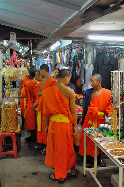 Monks shopping at the smuggling market