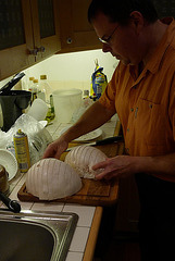 Celebrity Chef Matt Rapposelli slices a giant puffball