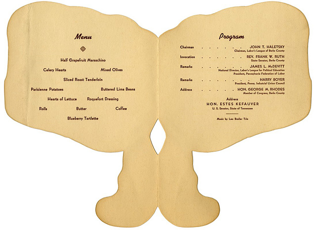 Jackson-Jefferson Day Dinner, Menu, Reading, Pa., March 1, 1952 (Inside)