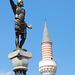 Roman statue and minaret