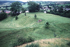 Clun castle bailey from the motte, 1988