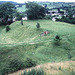 Clun castle bailey from the motte, 1988